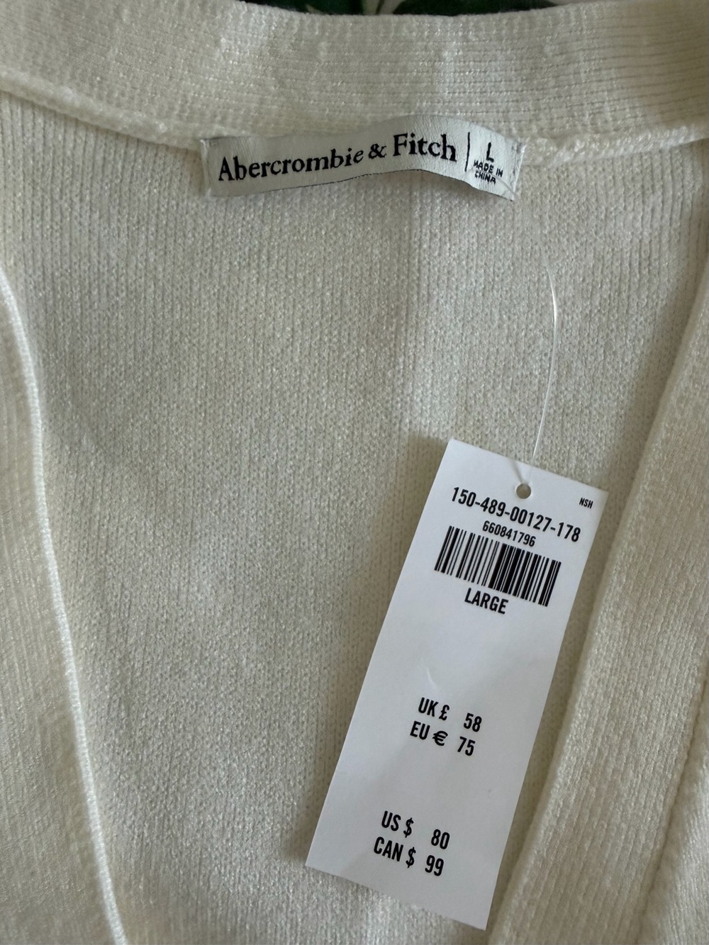 Abercrombie & Fitch Cream V-Neck Single-Button Cardigan - Picture 2 of 2